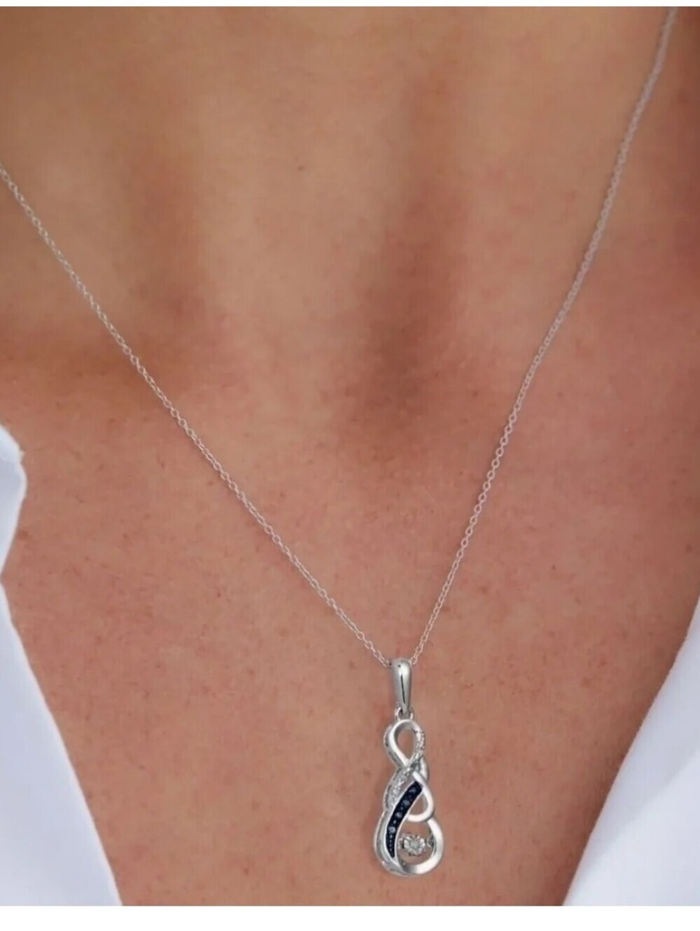 Savvy Cie Sterling Silver Blue Diamond Drop Necklace - 0.10 ctw - Picture 3 of 6
